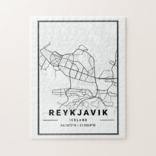 Quebra-cabeça Mapa da Cidade da Islândia em Reykjavik   Arte Mod