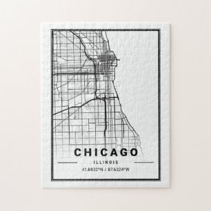 Quebra-cabeça Mapa da cidade de Chicago   Desenho moderno minima