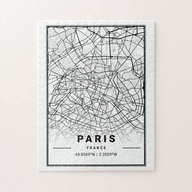 Quebra-cabeça Mapa da Cidade de Paris França | Desenho moderno m (Vertical)