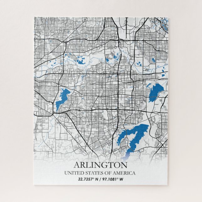 Quebra-cabeça Mapa da Cidade Viagem de Arlington Texas EUA (Vertical)
