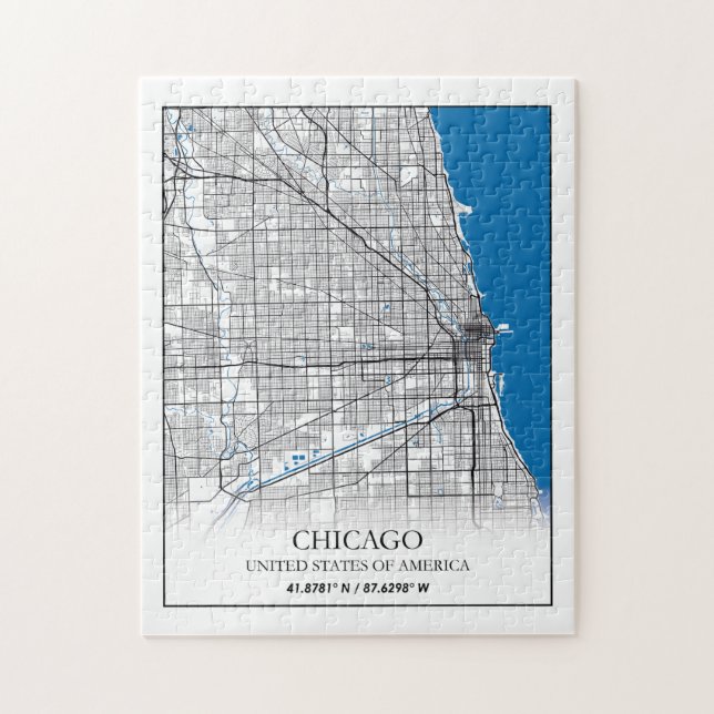Quebra-cabeça Mapa da Cidade Viagem de Chicago Illinois EUA (Vertical)