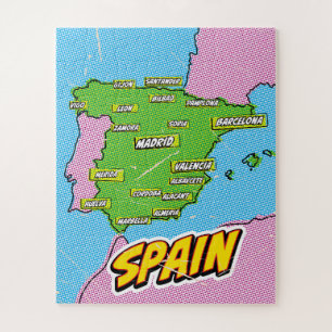 Quebra-cabeça Mapa da Espanha ilustrado em Pop Art