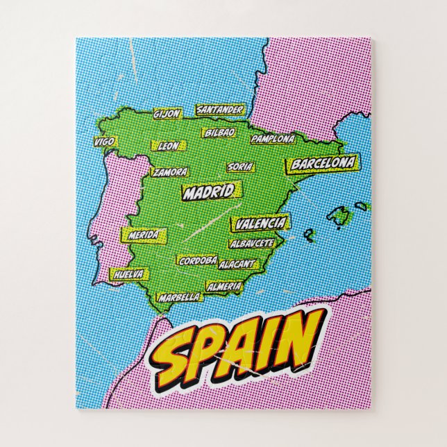 Quebra-cabeça Mapa da Espanha ilustrado em Pop Art (Vertical)