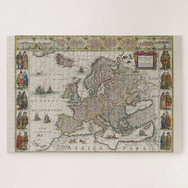 Quebra-cabeça Mapa da Europa da Idade Média (por Willem Blaeu) (Horizontal)