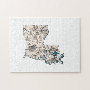 Quebra-cabeça Mapa da Imagem da Vintagem da Louisiana Cajun