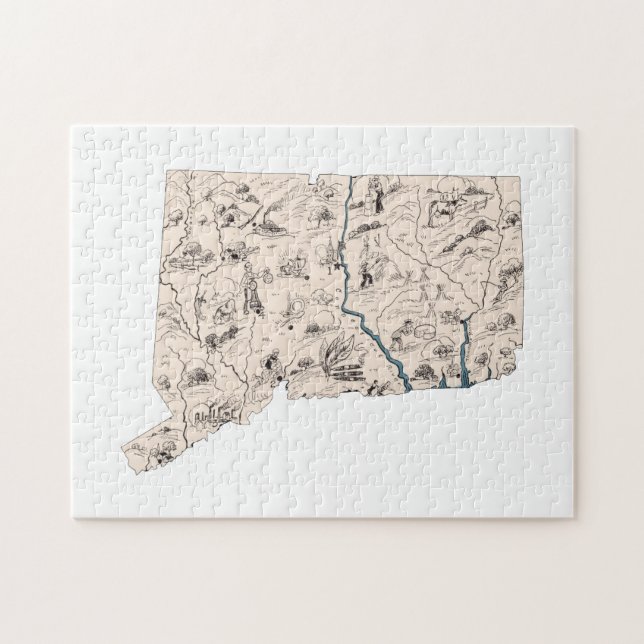 Quebra-cabeça Mapa da imagem do vintage de Connecticut (Horizontal)