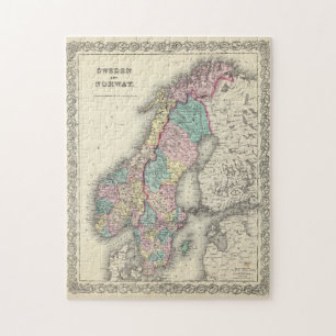 Quebra-cabeça Mapa da Noruega e da Suecias (1856)