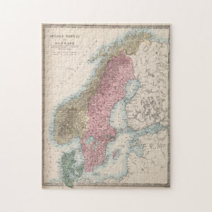 Quebra-cabeça Mapa da Noruega e da Suecias (1865)