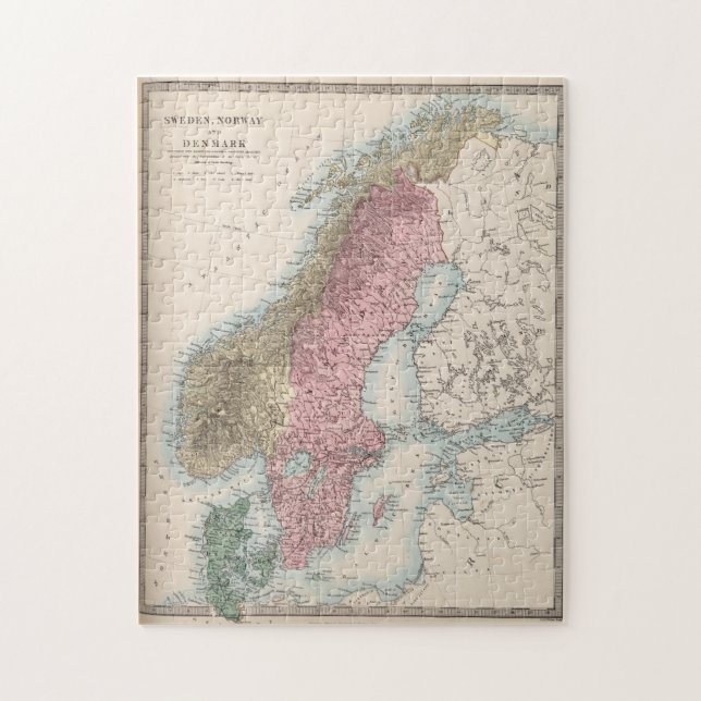 Quebra-cabeça Mapa da Noruega e da Suecias (1865) (Vertical)