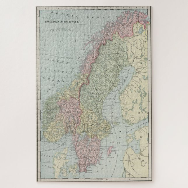 Quebra-cabeça Mapa da Noruega e da Suecias (1901) (Vertical)