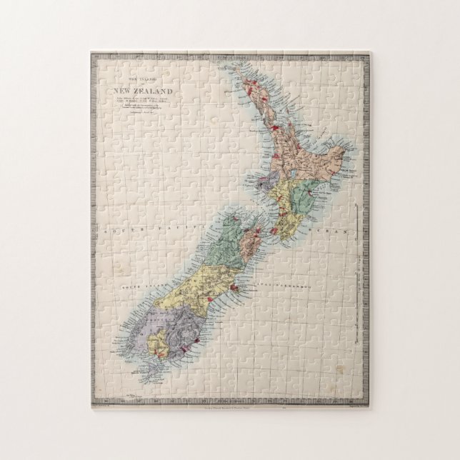 Quebra-cabeça Mapa da Nova Zelândia (1865) (Vertical)