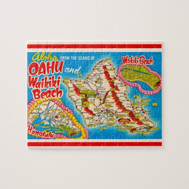 Quebra-cabeça Mapa da Praia de Oahu Wikiki 8x10 (Horizontal)