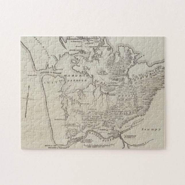 Quebra-cabeça Mapa da terra entre Auckland & rio de Waikato (Horizontal)