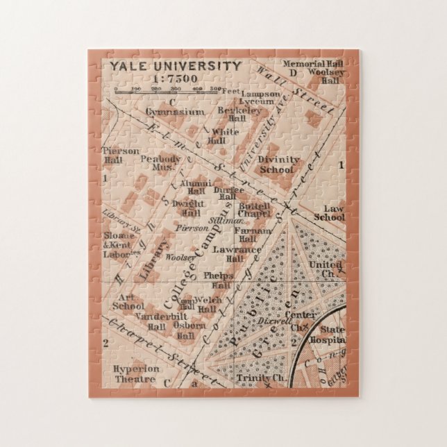 Quebra-cabeça Mapa da Universidade de Yale 11x14  (Vertical)