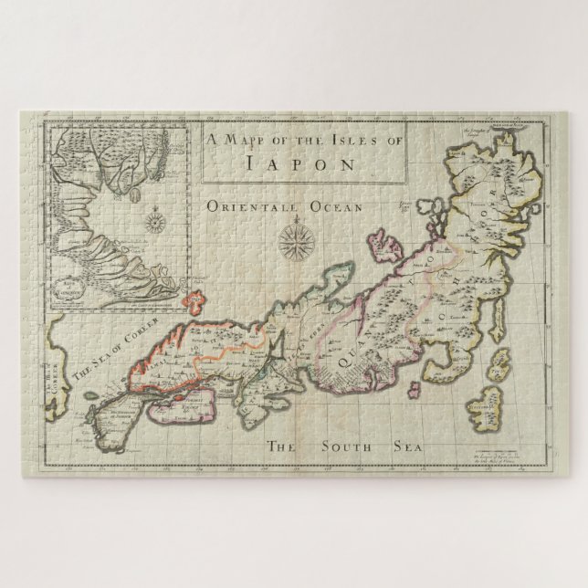 Quebra-cabeça Mapa da Vintage no Japão (1684) (Horizontal)
