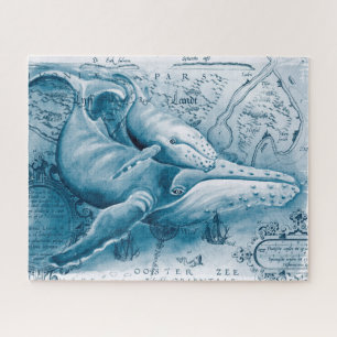 Quebra-cabeça Mapa da Vintagem Azul do Humpbacks