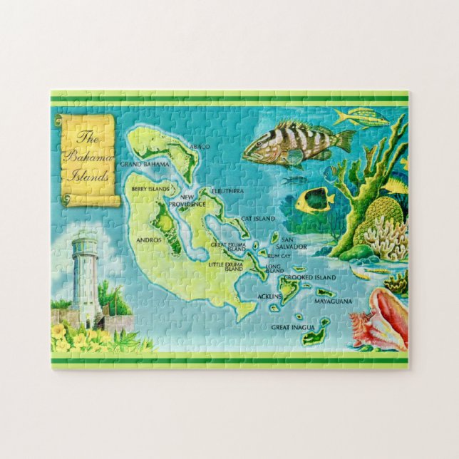 Quebra-cabeça Mapa das Ilhas Bahamas Vintage (Horizontal)