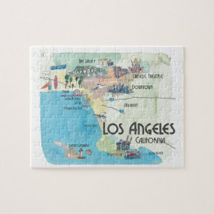 Quebra-cabeça Mapa das viagens vintage de Los Angeles Califórni