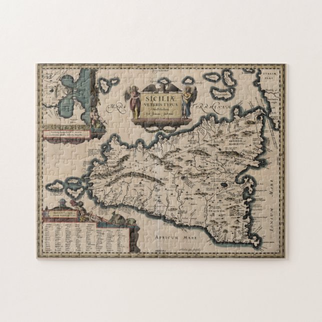 Quebra-cabeça Mapa das Vintagens da Sicília Itália (1619) (Horizontal)