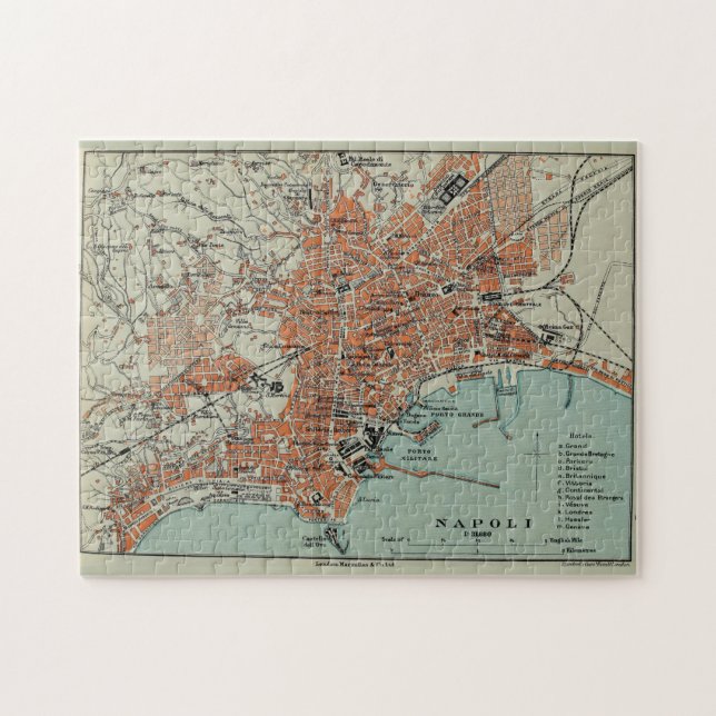 Quebra-cabeça Mapa das Vintagens de Nápoles, Itália (1911) (Horizontal)