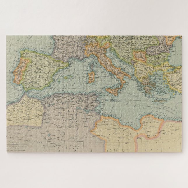 Quebra-cabeça Mapa das Vintagens do Mar Mediterrâneo (1912) (Horizontal)