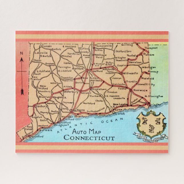 Quebra-cabeça Mapa de Automóveis de Connecticut (Horizontal)