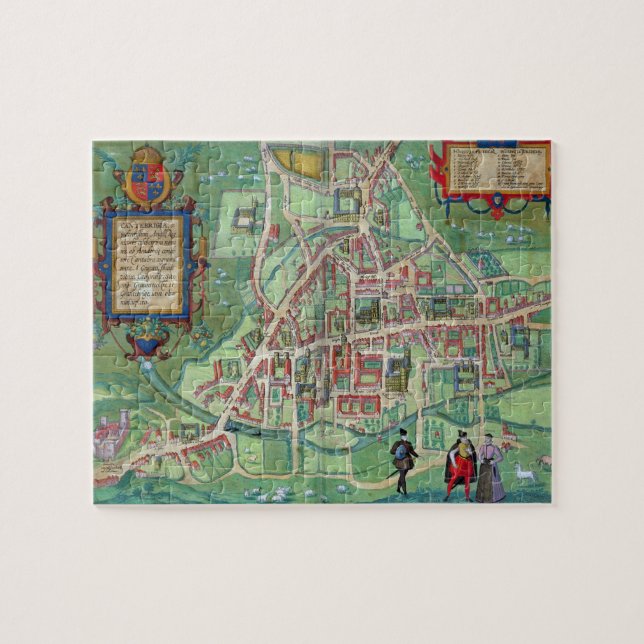Quebra-cabeça Mapa de Cambridge, 'de Civitates Orbis Terrarum (Horizontal)