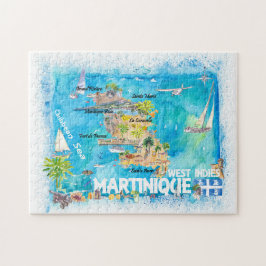 Quebra-cabeça Mapa de Caribe Ilustrado das Antilhas Martinicas