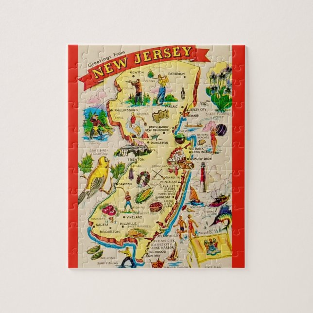 Quebra-cabeça Mapa de Cartão Postal de Nova Jersey (Vertical)