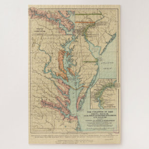 Quebra-cabeça Mapa de Colônias de Vintage Virginia e Maryland (