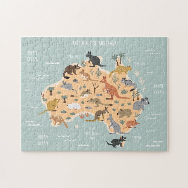 Quebra-cabeça Mapa de crianças australianas marsupiais (Horizontal)