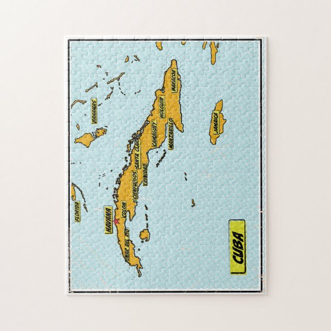 Quebra-cabeça Mapa de Cuba de Quadrinhos Antigos (Vertical)