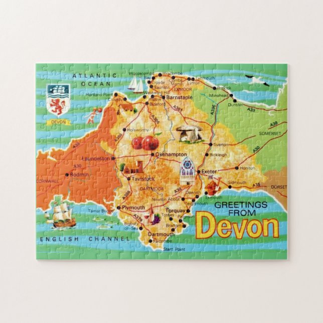 Quebra-cabeça Mapa de Devon Inglaterra 11x14  (Horizontal)