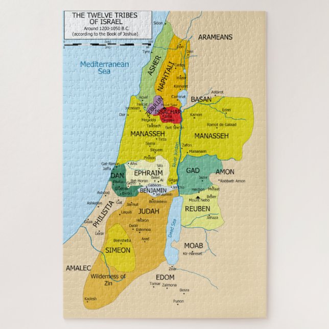 Quebra-cabeça Mapa de doze tribos de Israel entre 1200 e 1050 (Vertical)