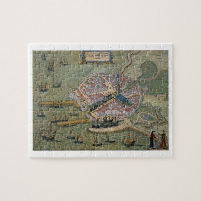 Quebra-cabeça Mapa de Flissinga, 'de Civitates Orbis Terrarum (Horizontal)