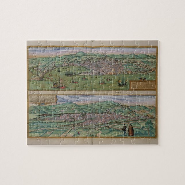 Quebra-cabeça Mapa de Genoa e de Florença, 'de Civitates Orbis T (Horizontal)