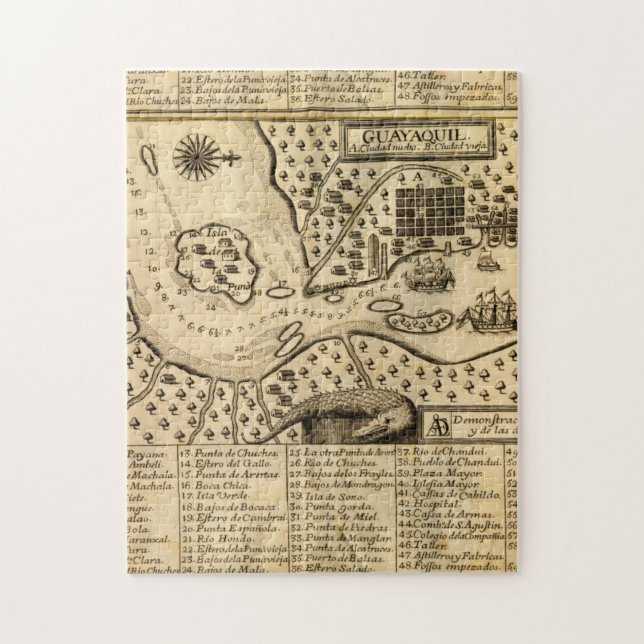 Quebra-cabeça Mapa de Guayaquil, Equador (1741) (Vertical)