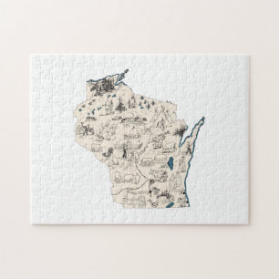 Quebra-cabeça Mapa de Imagens de Vintage do Estado de Badger em 
