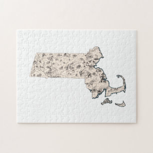 Quebra-cabeça Mapa de Imagens do Massachusetts Vintage