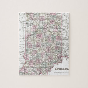 Quebra-cabeça Mapa de Indiana. Joseph Hutchins Colton