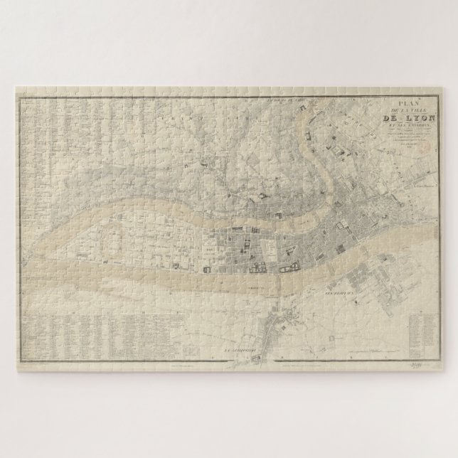 Quebra-cabeça Mapa de Lyon França (1834) (Horizontal)