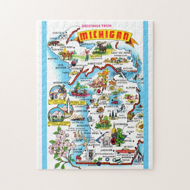 Quebra-cabeça Mapa de Michigan 11x14 (Vertical)