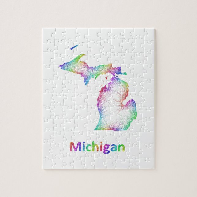 Quebra-cabeça Mapa de Michigan do arco-íris (Vertical)