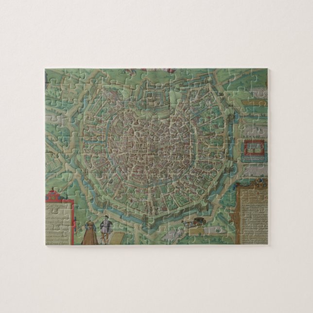 Quebra-cabeça Mapa de Milão, de "Civitates Orbis Terrarum" por G (Horizontal)