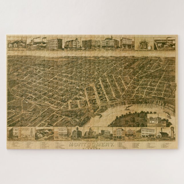 Quebra-cabeça Mapa de Montgomery, Capital do Alabama (1887) (Horizontal)
