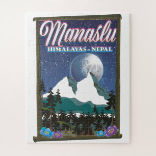 Quebra-cabeça Mapa de posteres de viagens para Manaslu Himalaia 