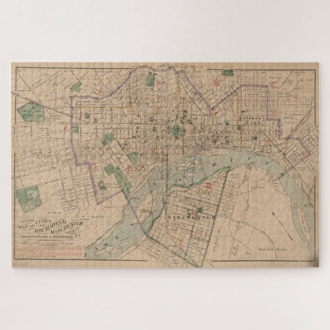 Quebra-cabeça Mapa de Richmond Virginia (1876) (Horizontal)