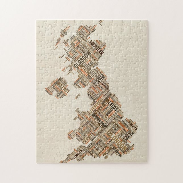 Quebra-cabeça Mapa de texto BRITÂNICO da cidade de Grâ Bretanha (Vertical)