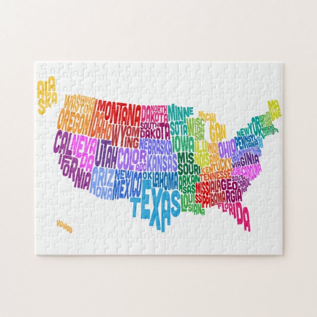Quebra-cabeça Mapa de texto da tipografia dos Estados Unidos (Horizontal)
