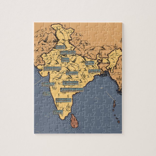 Quebra-cabeça Mapa de viagem ilustrado da Índia (Vertical)